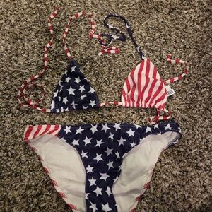 Womans Flag Pattern Triangle Bikini - Red, White, Blue